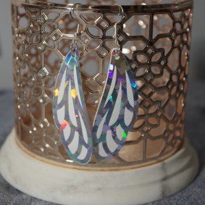 White Shattered Rainbow Dragonfly Earrings